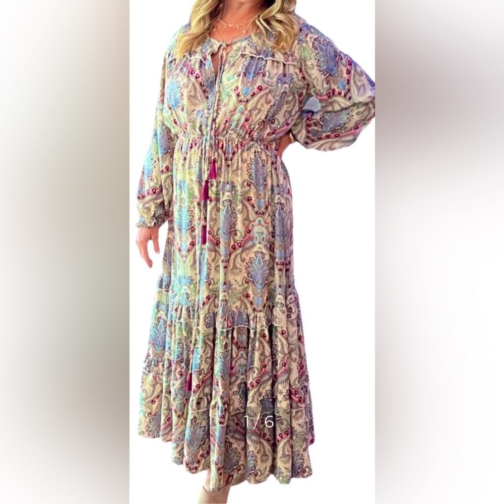 Paani Chic Women’s Dress Whith Adjustable Waist Multicolor Ruffle‎ Size M